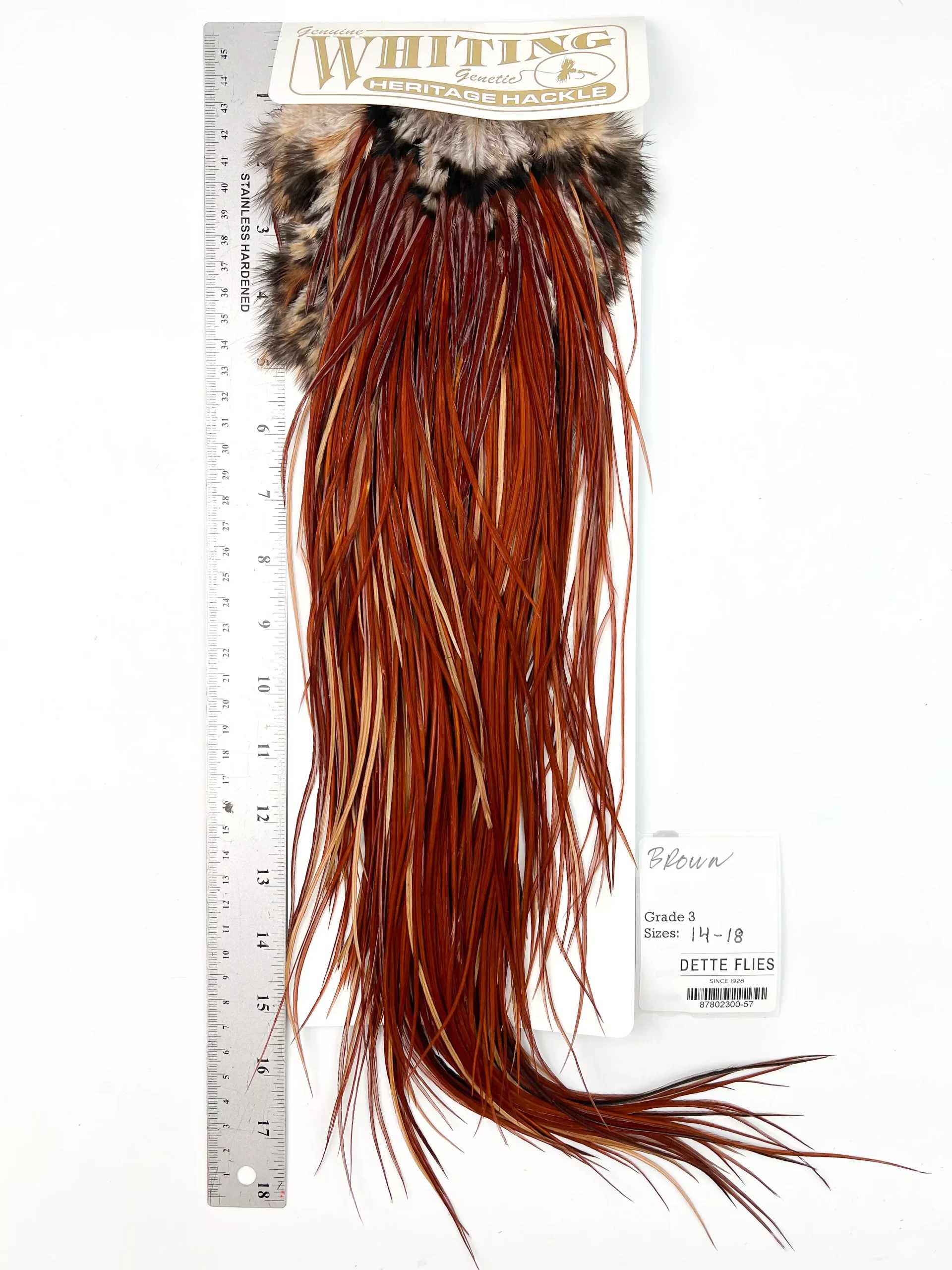 Brown - Whiting Heritage Hackle Rooster Saddle - Grade 3 (#57)