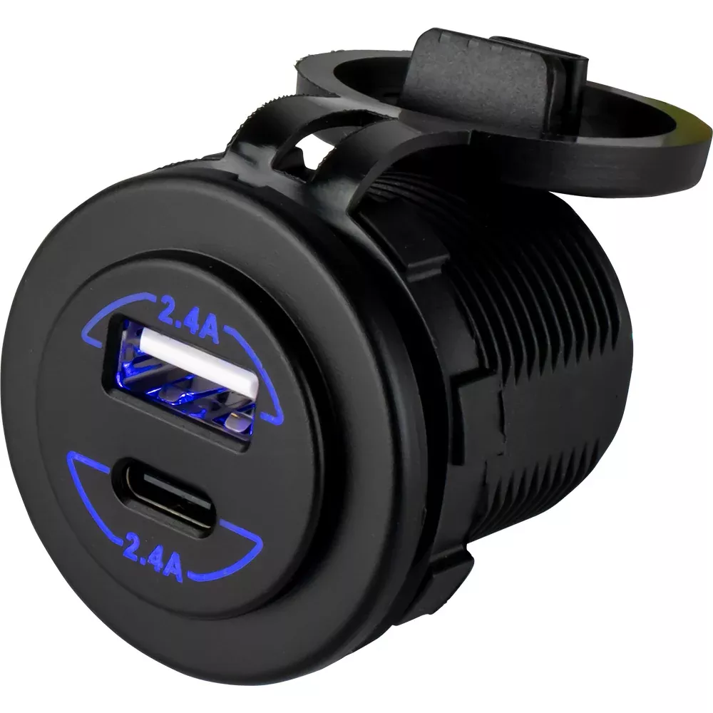 Sea-Dog Round Dual USBUSB-C Power Socket [426516-1]