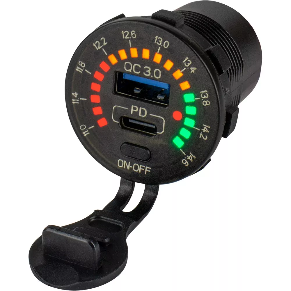 Sea-Dog Round Rainbow Voltmeter w/USBUSB-C Power Socket [426519-1]