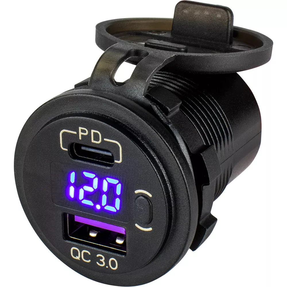 Sea-Dog Round USBUSB-C Power Socket w/Hidden Voltmeter [426518-1]